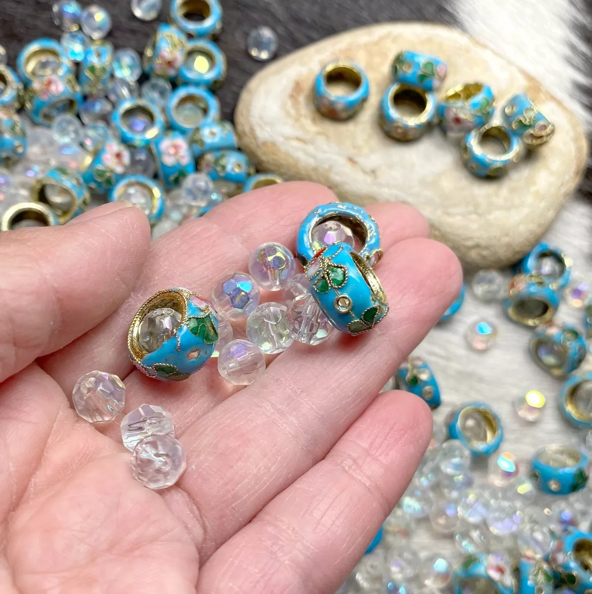 Cloisonne Beads Lot Mix Turquoise Blue Donut Beads for Bracelet