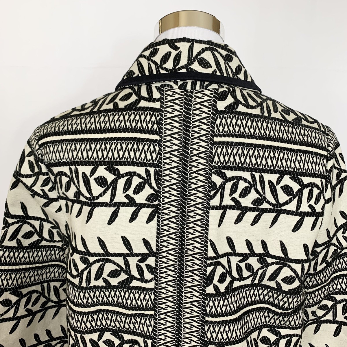 NWOT! Tory Burch Ivory/Black Tribal Embroidered Structured