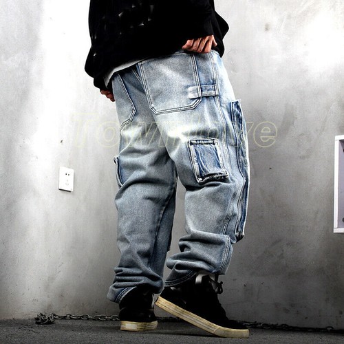 Pantaloni Hip Hop da Uomo Denim Cargo Pantaloni Baggy Jeans Gamba Larga Pantaloni Diritti - Foto 5 di 9