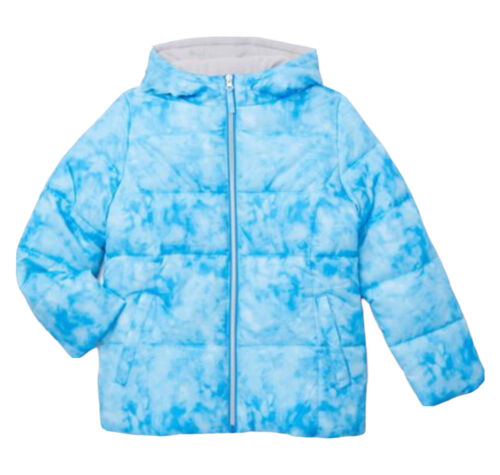 Pink Platinum Girls Puffer Jacket Tie Dye Hood Pockets Fleece Lining Size 10/12