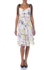 Donna Morgan Floral Embroidered Tulle Cream Yellow Tea Length Blouson Dress 10