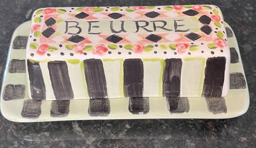 Butter Dish Ceramic French Country Farmhouse Kitchenware Beurre Hand painted