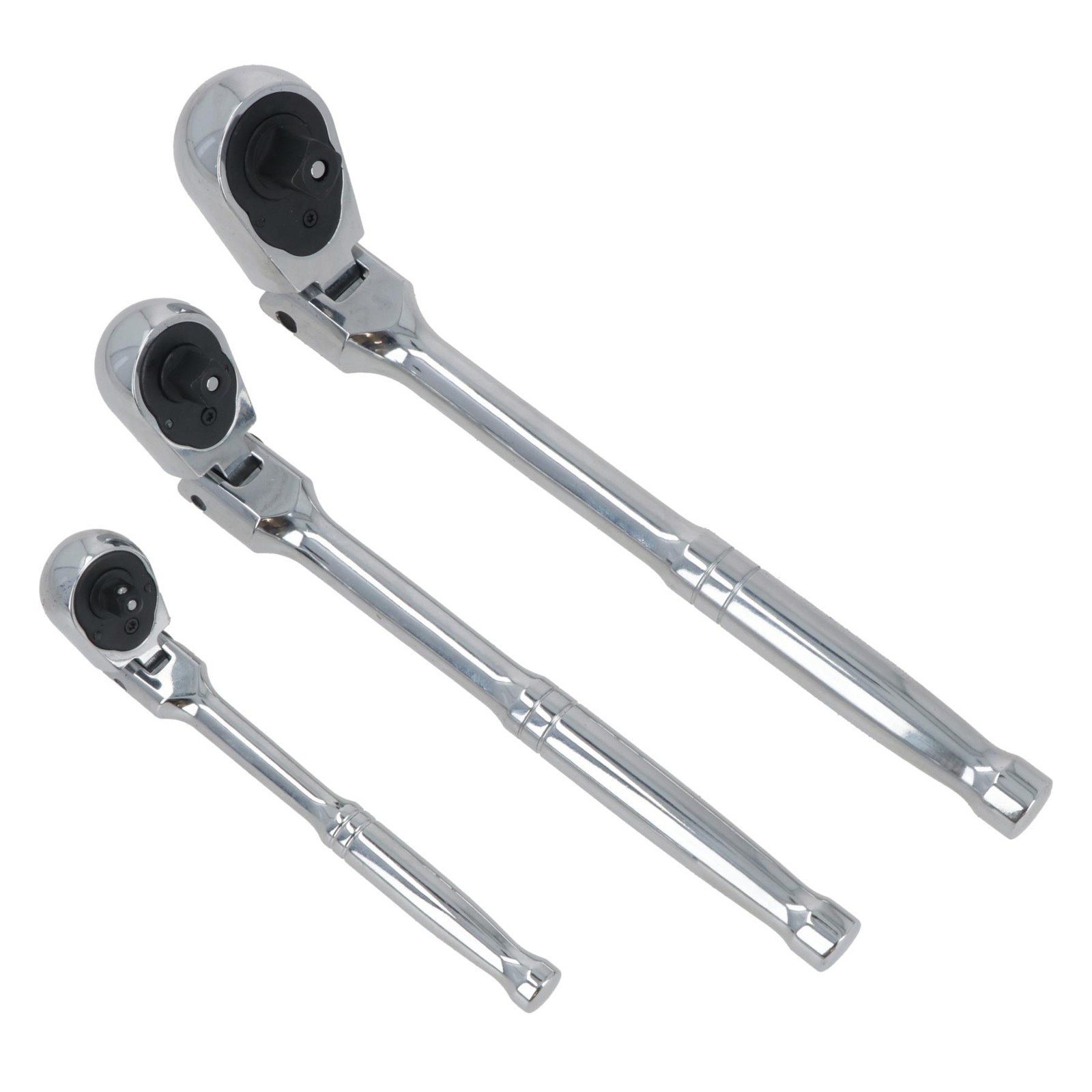 Flexible Headed Ratchet Socket Driver Set Reversible 1/4in 3/8in 1/2in Drive 3pc