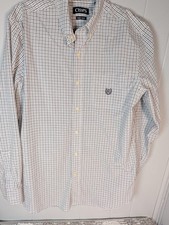 Chaps Men's White Black Gray Plaid Dress Shirt Logo Size M Easy Care Workwear