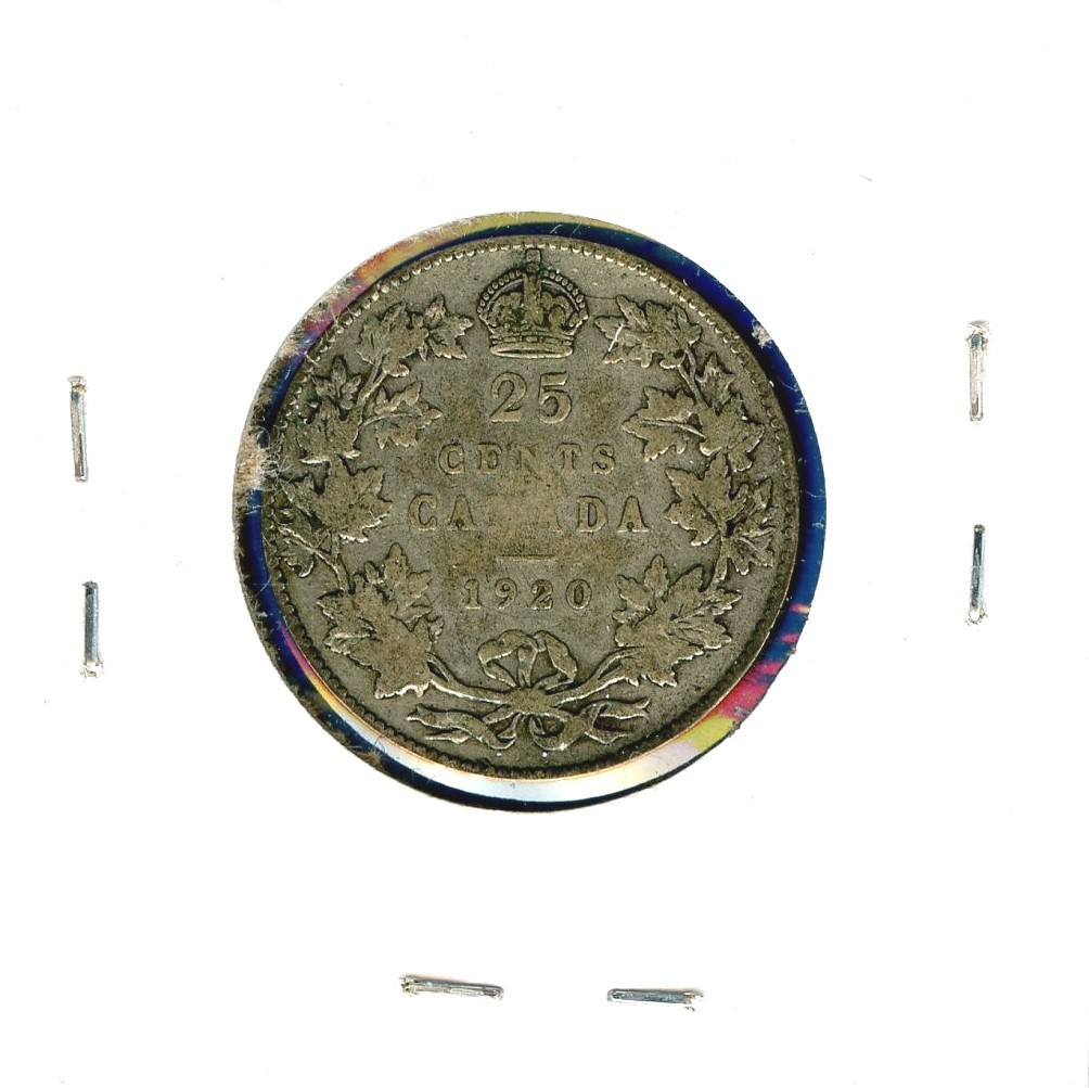 1920 Canada 25c Cent Canadian Silver Coin King George V