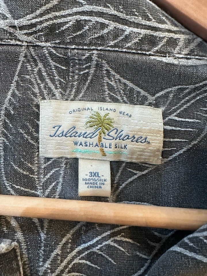 Camisa Island Shores Hombre 3XL Alta Gris Seda Floral Jacquard Hawaiano Playa Botón Foto 4 de 4