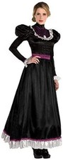 Victorian Dress Lady Woman Gothic Black Fancy Dress Up Halloween Adult Costume