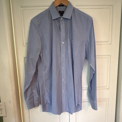 J.CREW Thompson Slim Stretch Wrinkle Resistant Blue/White Striped Shirt S 32/33