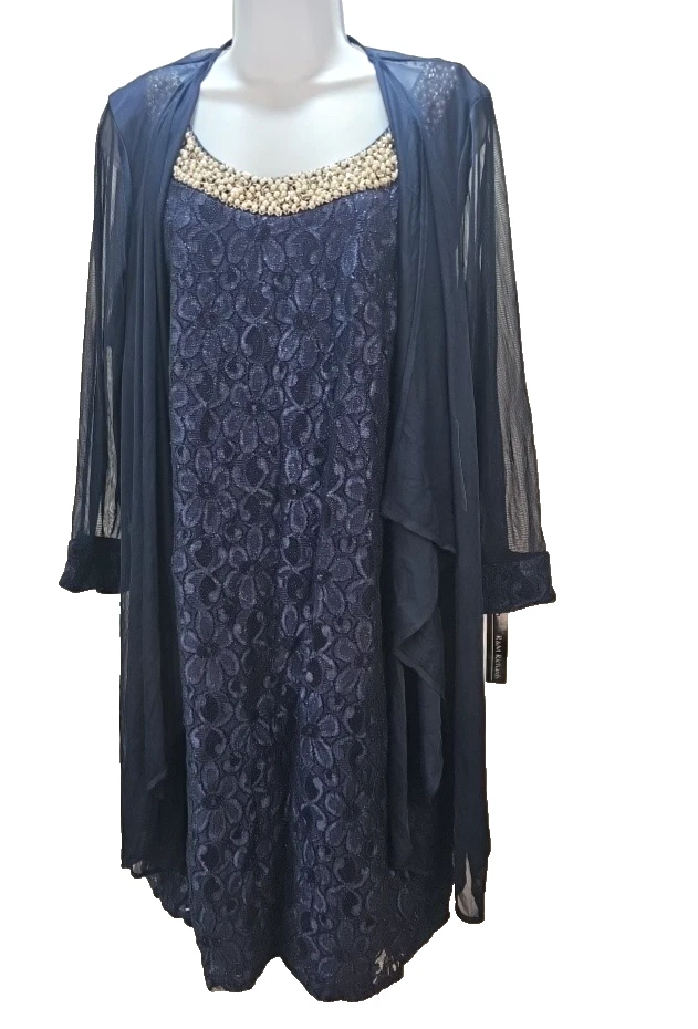 Vestido y chaqueta R&M Richards 2 piezas lentejuelas/perla/encaje/boda/fiesta talla 18W Foto 2 de 4