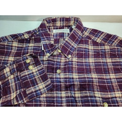 ANDHURST Mens Plaid Flannel Button Up Shirt Long Sleeve Cotton Top L