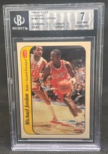 MICHAEL JORDAN 1986-87 FLEER STICKER ROOKIE CARD #8 NM PSA 7 CHICAGO BULLS RC. rookie card picture