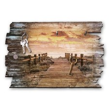 Holzsteg zum Meer - Schl&uuml;sselbrett aus Holz Shabby Chic mit 5 Haken, handgemacht