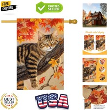 Fall Cat Garden Flag 12x18 Inch Small Double Sided Autumn Leaves Thanksgiving...