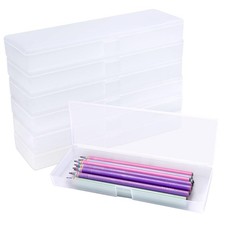 Plastic Pencil Case 6 PCS Frosted Extended Clear Box Hinged Lid Snap Closure