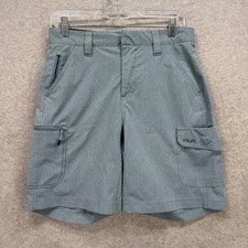 Huk Performance Fishing Shorts Mens Small Blue Gray Cargo Stretch Quick Dry