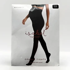Isabel Maternity S/M Black Opaque Tights Seamless Comfort Belly Panel NWT $16.99