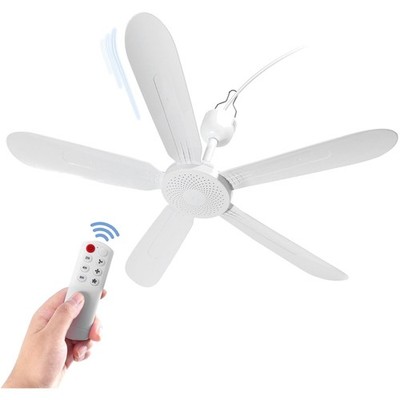 Energy-Efficient White Ceiling Fan with 3 Speeds - Remote Controlled & Portable
