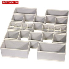 Cloth Storage Box 12 Pcs Foldable Stackable Linen Closet Organizer Cubes Gray