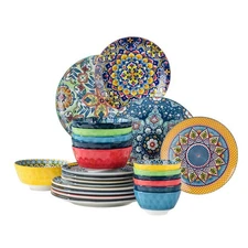 Porcelain Bowl and Dinner Plate Set, 24 pcs Dinnerware Set - Bohemian Style