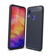 Case Compatible with Xiaomi Redmi Note 7 Case, Carbon Fiber Shock Blue