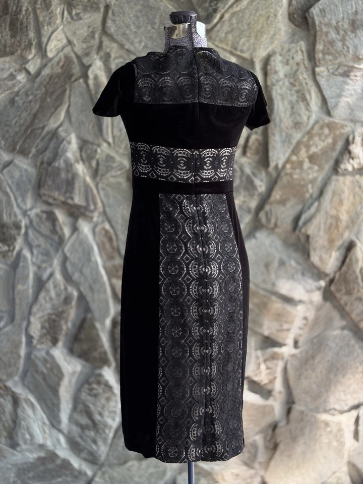 Vestido Maggy London Terciopelo Encaje Talla 4 Elegante Ropa de Noche Cóctel Boda Foto 3 de 4