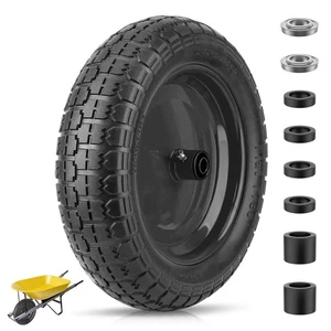 4.80/4.008 Pneu de brouette à plat 14.5" Solide 3" Hub 5/8" 3/4" Noir