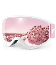 FINDWAY Kid Ski Goggles OTG Anti-Fog UV Protection WHITE & PINK (USED READ BELOW