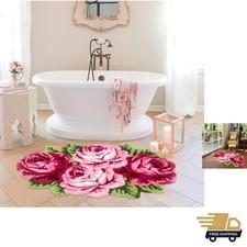 Machine Washable Pink Flower Bath Rug - Non-Slip Design 29.5''x47.2''