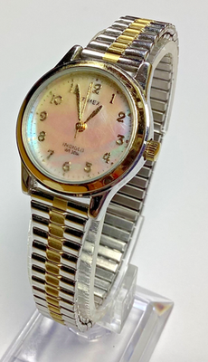 Timex Indiglo Watch Gold Silver Tone Mother Of Pearl WR 30M 