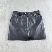 Forever 21 Mini Skirt Womens Medium Black Faux Leather Raw Hem A Line Punk