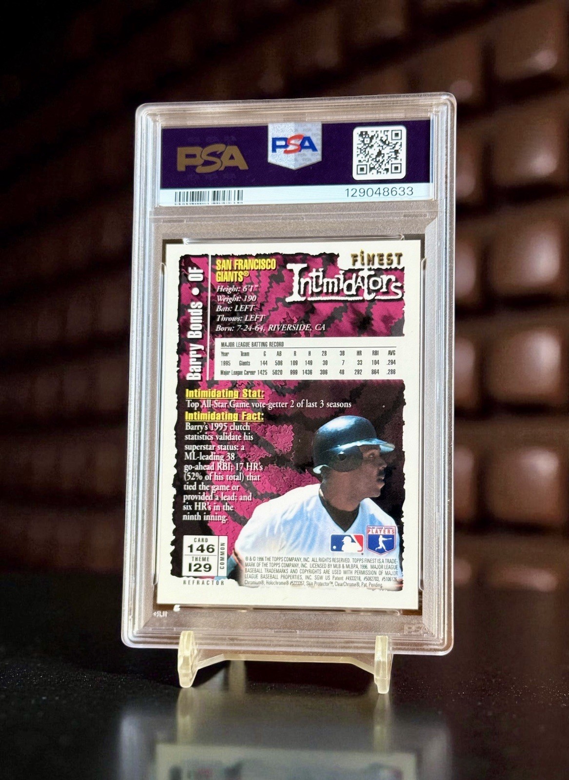 1996 Finest Intimidators Refractor Barry Bonds #146 PSA 9 MINT New Slab Low POP view 2