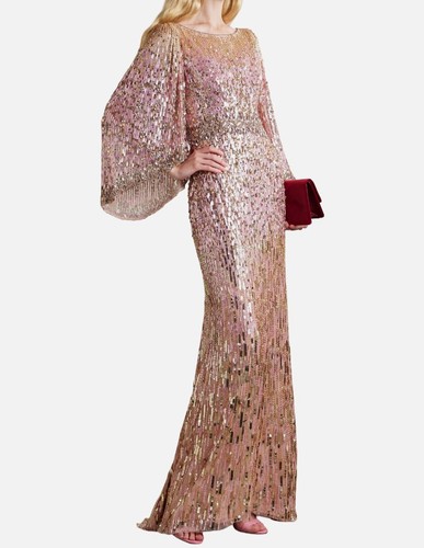 Jenny Packham Women's Pink Sequins Embellished Boatneck Ines Dress Size 2