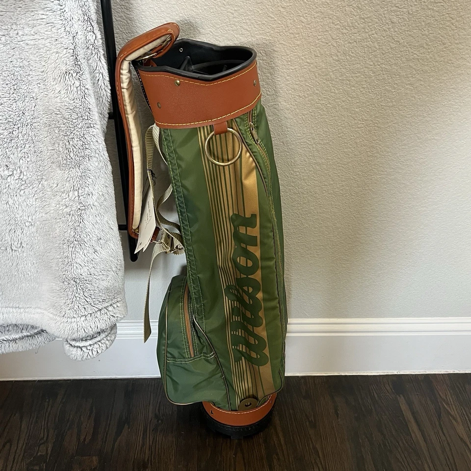 NOS VINTAGE WILSON MADE IN USA - GOLF BAG - 3 WAY- VERY RARE- LEATHER & GREEN - Image 3 of 4