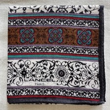 Vintage Handkerchief Cotton line Art Oriental Floral Ornament Pocket Square 18"