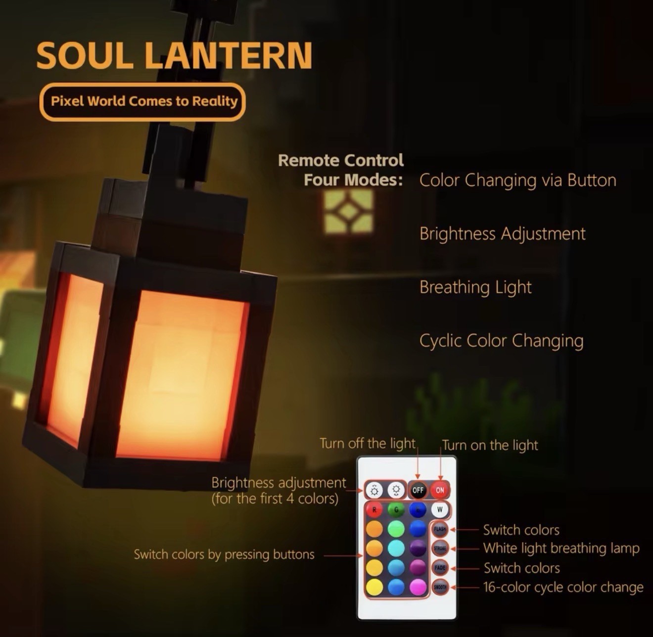 Led Lantern Pixel Style Minecraft Lantern Gift Child/Adult Geek Lamp New