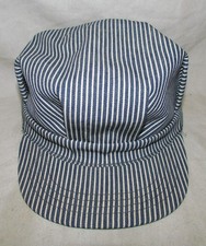 VTG Made in USA Stripe Engineer Cap Railroad Train Conductor Hat Medium
