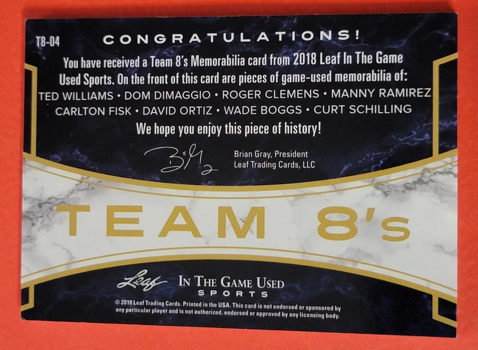 Ted Williams TARJETA JERSEY 3/9 David Ortiz Dom DiMaggio Carlton Fisk BOGGS RED SOX Foto 3 de 3