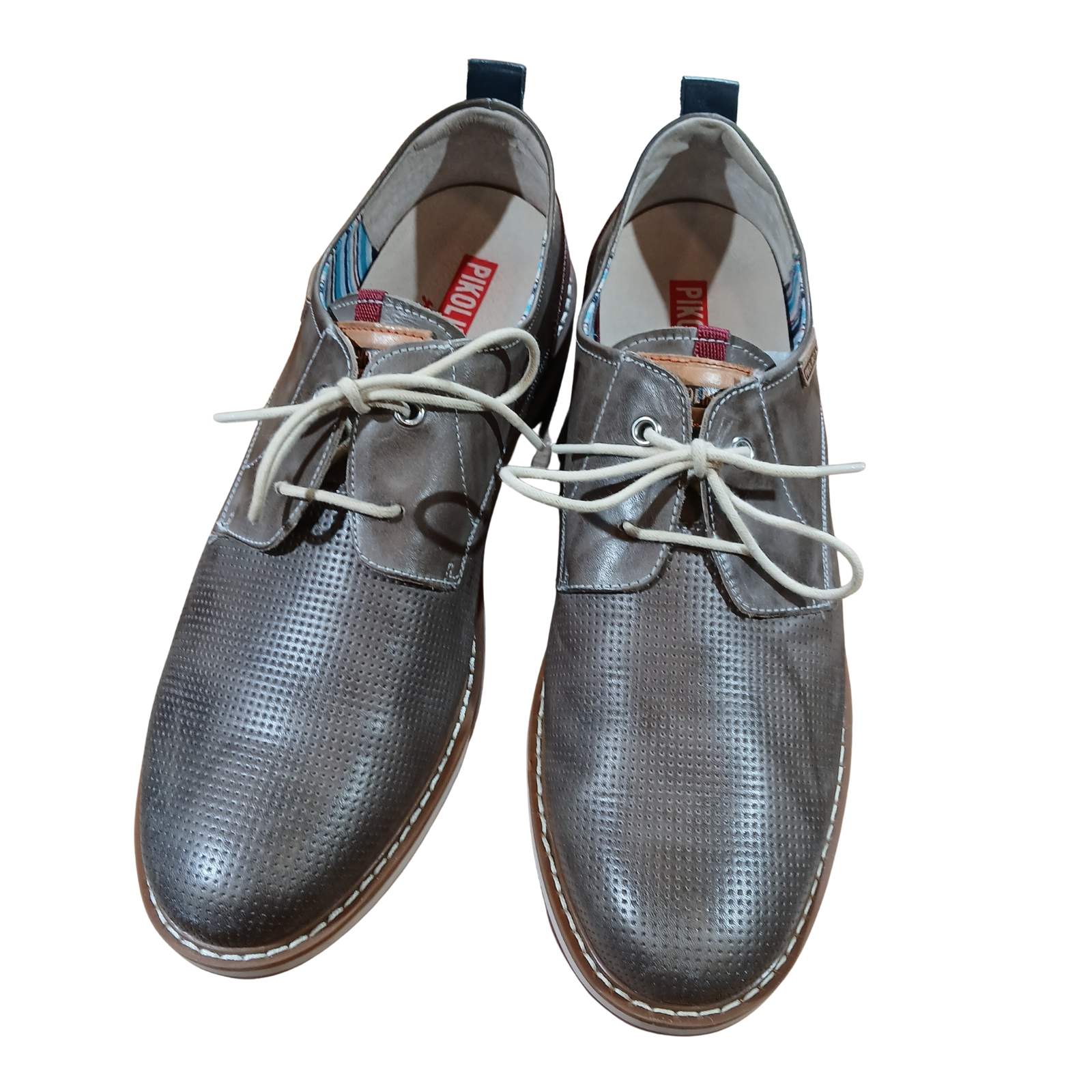 Pikolinos Men’s Leather Lace-Up Shoes Size 43 EU (US 10) Gray Brown Casual Dress