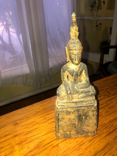 Antique 19th Century Burma/Shan State Gilded Carved Wood Buddha Statue