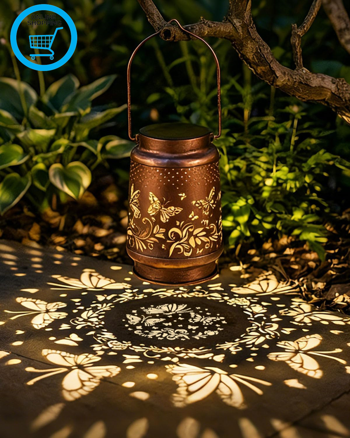 Solar Butterfly Lantern Outdoor, Metal Hanging Garden Lantern Lights Waterproof,