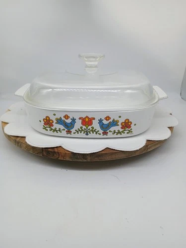 Vintage Corning Ware Country Festival Blue Bird Casserole Dish A-10-B Pyrex Lid