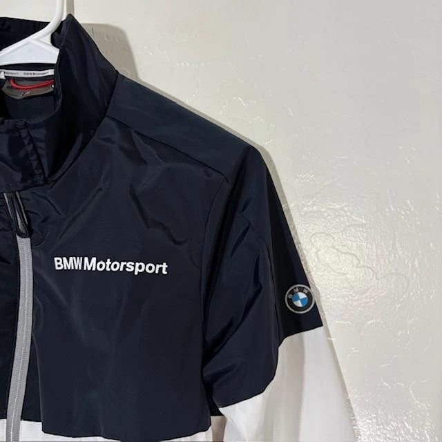Jaqueta BMW Motorsport Feminina Pequena Preta Branca Zíper Completo Logotipo de Corrida Leve - Imagem 2 de 4