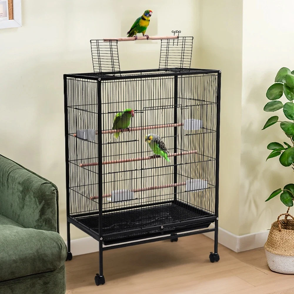 Metal Open-Top Bird Cage with Wheels – Multi-Purpose Bird House for Cockatiels