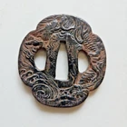 Japanese Samurai Katana Tsuba Edo Period Gold Wave Dragon Iron Sword Guard