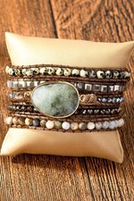 Natural Stone Boho Wrap Bracelet Adjustable Beaded Layered