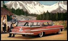 1959 Chevrolet Nomad Station Wagon Roman Red Vintage Car Postcard Mountains 1959 Chevrolet Nomad Station Wagon Roman Red Vintage Car Postcard Mountains