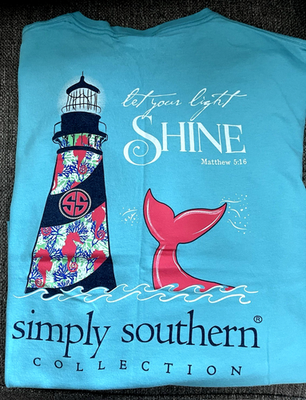 #ad Simply Southern Tee Shirt XL Short Sleeve Let Your Light Shine Lighthouse Whale $9.99