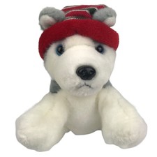 Russ Berrie Dash Husky Plush 5.5    Puppy Dog Stocking Knit Hat Christmas Stuffed