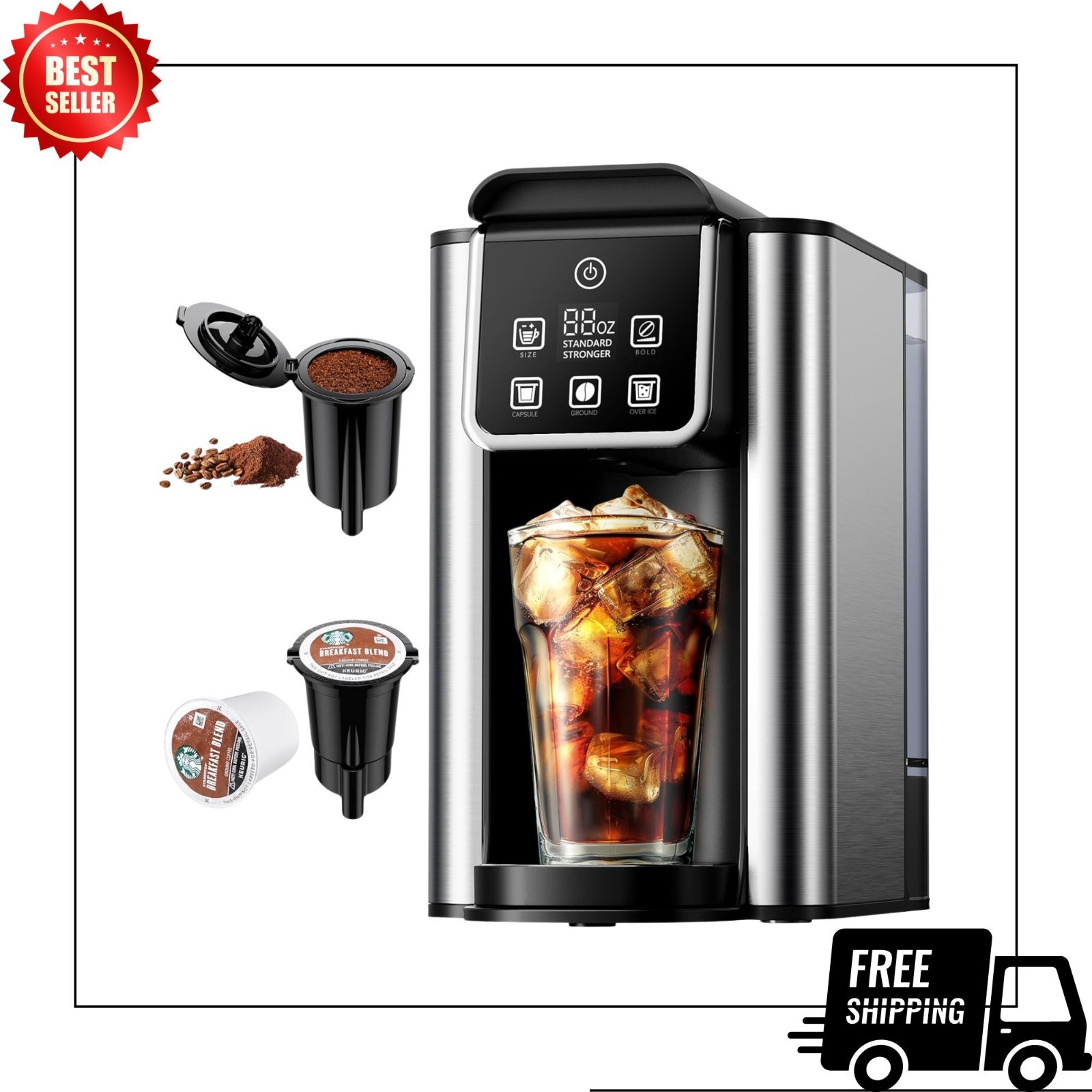 Single-Serve Coffee Maker for K-Cup & Grounds, 6–14oz, 50oz Tank (Black)