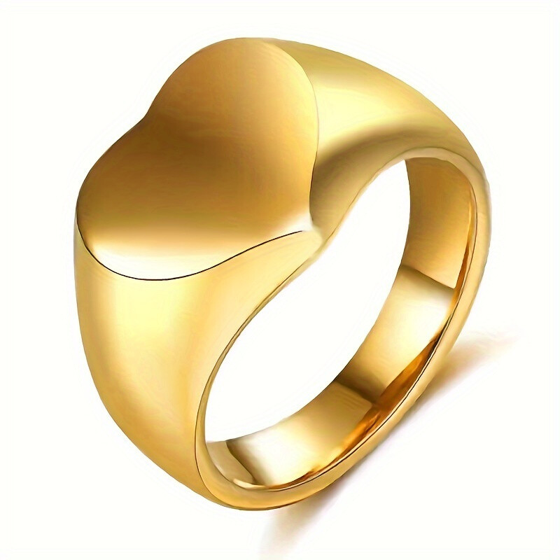 18k Gold Plated Fashion Heart Ring-stainless Heart Shape Minimalist Ring - Product main view